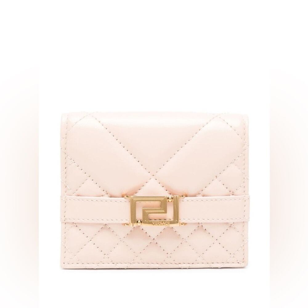 sale ends 8/16 Versace Beige Quilted Wallet with Gold Accent